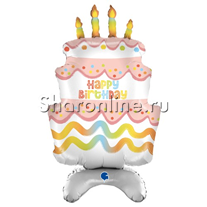 Шар Фигура на подставке "Торт Happy Birthday"  97см