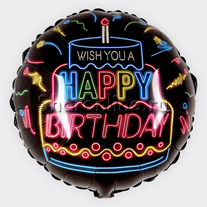 Шар Круг "Happy Birthday" неоновые огни" 46 см