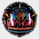 Шар Круг "Happy Birthday" неоновые огни" 46 см - изображение 1