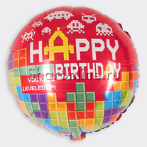 Шар Круг "Happy Birthday" пиксели 46 см