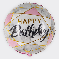 Шар Круг "Happy Birthday" розовый мрамор 46 см