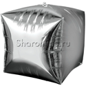 Шар 3D Куб серебряный 38 см - изображение 1