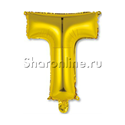 Шар Мини-буква "Т" Золотая 38 см - изображение 1