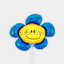 Шар мини-фигура "Цветок-улыбка" синий 43 см