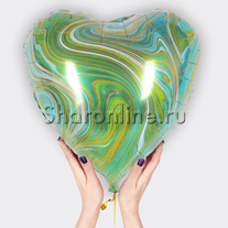 Шар Сердце "Агат" зелено-голубое 46 см