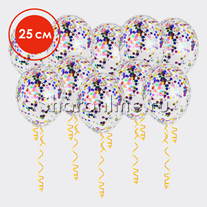 Шары с круглым разноцветным конфетти 25 см