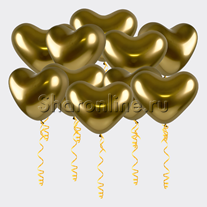 Шары в виде золотых сердец хром 30 см