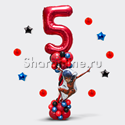 Стойка из шаров "Леди Баг в прыжке" с цифрой - изображение 1