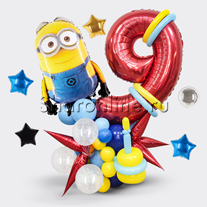 Столбик из шаров "Поздравление от миньона" с цифрой